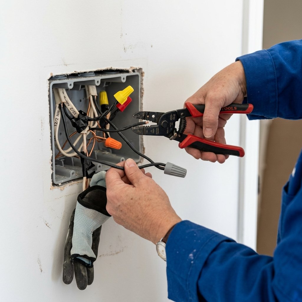 Electrician repairing aluminum wiring with pigtail connectors